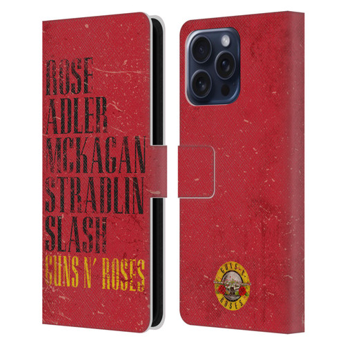 Guns N' Roses Vintage Names Leather Book Wallet Case Cover For Apple iPhone 16 Pro Max