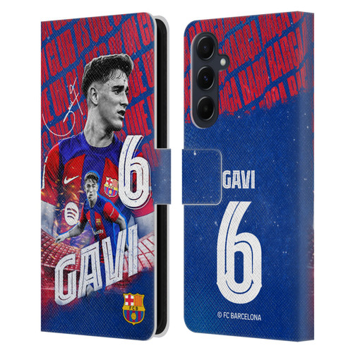 FC Barcelona 2023/24 First Team Gavi Leather Book Wallet Case Cover For Samsung Galaxy A55 5G