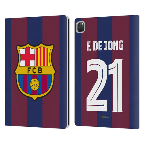 FC Barcelona 2023/24 Players Home Kit Frenkie de Jong Leather Book Wallet Case Cover For Apple iPad Pro 13 M4 2024