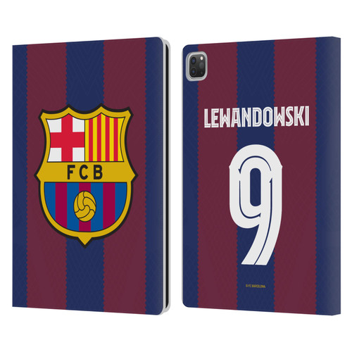 FC Barcelona 2023/24 Players Home Kit Robert Lewandowski Leather Book Wallet Case Cover For Apple iPad Pro 13 M4 2024
