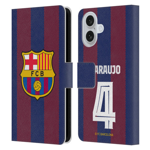 FC Barcelona 2023/24 Players Home Kit Ronald Araújo Leather Book Wallet Case Cover For Apple iPhone 16