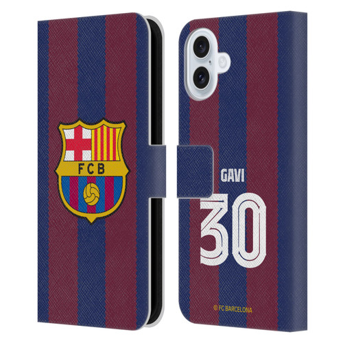 FC Barcelona 2023/24 Players Home Kit Gavi Leather Book Wallet Case Cover For Apple iPhone 16 Plus