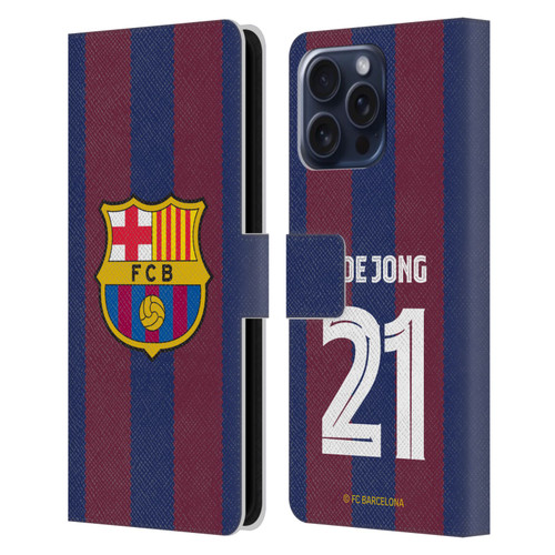 FC Barcelona 2023/24 Players Home Kit Frenkie de Jong Leather Book Wallet Case Cover For Apple iPhone 16 Pro Max