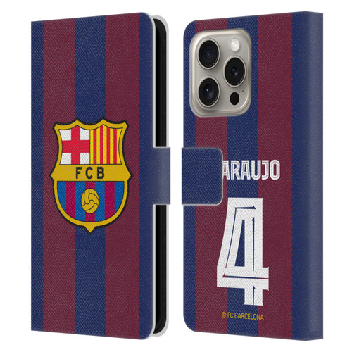 FC Barcelona 2023/24 Players Home Kit Ronald Araújo Leather Book Wallet Case Cover For Apple iPhone 16 Pro