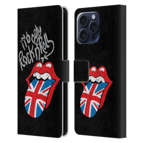 The Rolling Stones Albums Only Rock And Roll Distressed Leather Book Wallet Case Cover For Apple iPhone 16 Pro Max