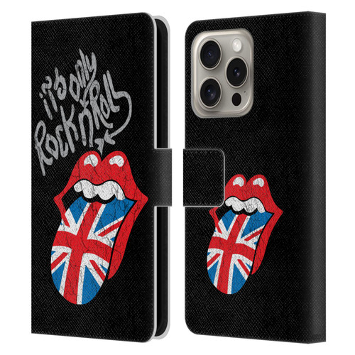 The Rolling Stones Albums Only Rock And Roll Distressed Leather Book Wallet Case Cover For Apple iPhone 16 Pro