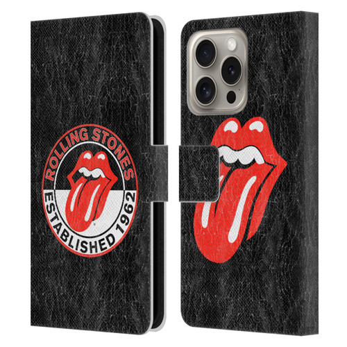 The Rolling Stones Graphics Established 1962 Leather Book Wallet Case Cover For Apple iPhone 16 Pro