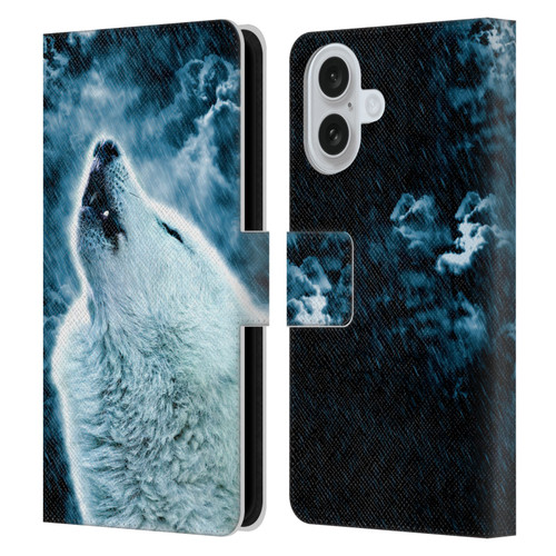 Simone Gatterwe Animals 2 Howling Wolf Leather Book Wallet Case Cover For Apple iPhone 16