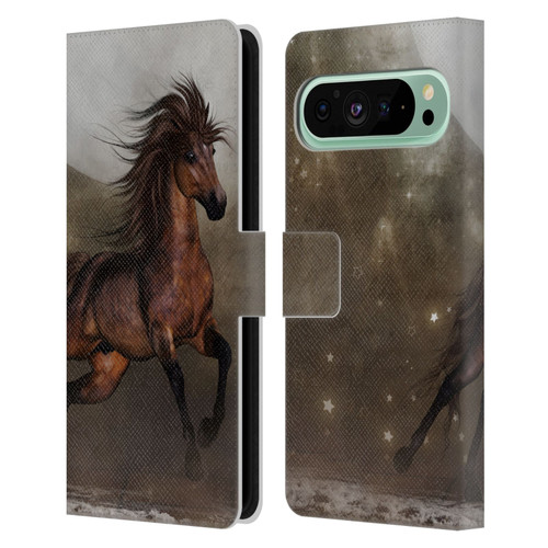 Simone Gatterwe Horses Brown Leather Book Wallet Case Cover For Google Pixel 9 Pro XL