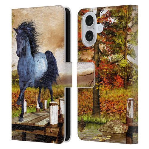 Simone Gatterwe Horses On The Lake Leather Book Wallet Case Cover For Apple iPhone 16