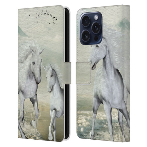 Simone Gatterwe Horses White On The Beach Leather Book Wallet Case Cover For Apple iPhone 16 Pro Max