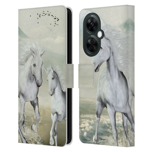 Simone Gatterwe Horses White On The Beach Leather Book Wallet Case Cover For OnePlus Nord CE 3 Lite 5G