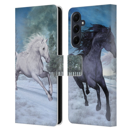 Simone Gatterwe Horses Freedom In The Snow Leather Book Wallet Case Cover For Samsung Galaxy A55 5G