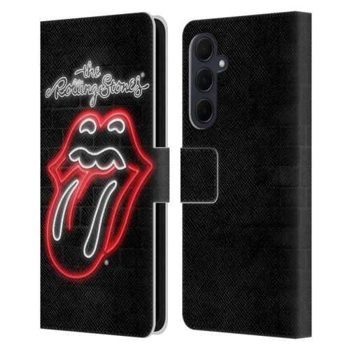The Rolling Stones Licks Collection Neon Leather Book Wallet Case Cover For Samsung Galaxy A35 5G