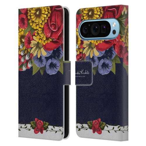 Frida Kahlo Red Florals Blooms Leather Book Wallet Case Cover For Google Pixel 9 / Pixel 9 Pro