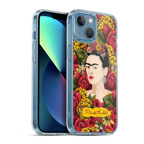 Frida Kahlo Red Florals Portrait Pattern Soft Gel Case for Apple iPhone 13 Mini & MagSafe