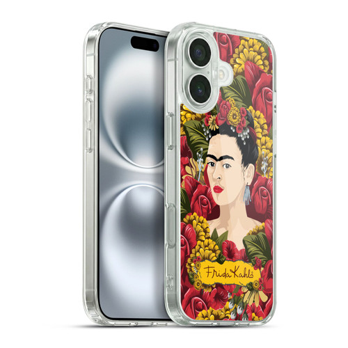 Frida Kahlo Red Florals Portrait Pattern Soft Gel Case for Apple iPhone 16 Plus & MagSafe