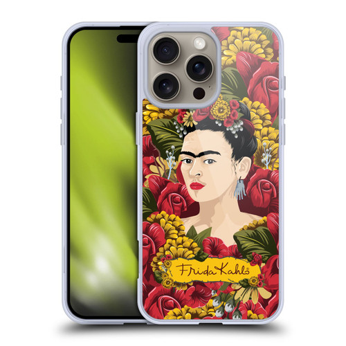 Frida Kahlo Red Florals Portrait Pattern Soft Gel Case for Apple iPhone 16 Pro Max & MagSafe