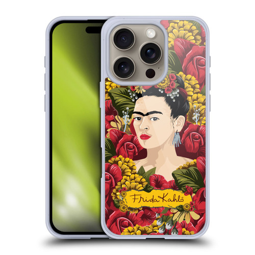 Frida Kahlo Red Florals Portrait Pattern Soft Gel Case for Apple iPhone 16 Pro & MagSafe