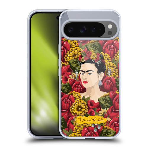 Frida Kahlo Red Florals Portrait Pattern Soft Gel Case for Google Pixel 9 Pro XL