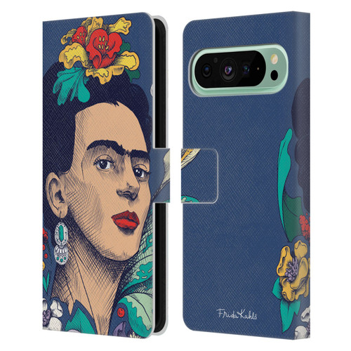 Frida Kahlo Sketch Flowers Leather Book Wallet Case Cover For Google Pixel 9 Pro XL