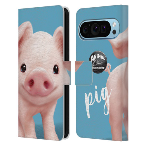 Animal Club International Faces Pig Leather Book Wallet Case Cover For Google Pixel 9 / Pixel 9 Pro