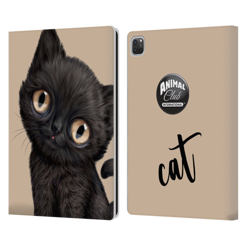 Animal Club International Faces Black Cat Leather Book Wallet Case Cover For Apple iPad Pro 13 M4 2024