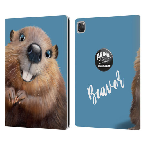 Animal Club International Faces Beaver Leather Book Wallet Case Cover For Apple iPad Pro 13 M4 2024