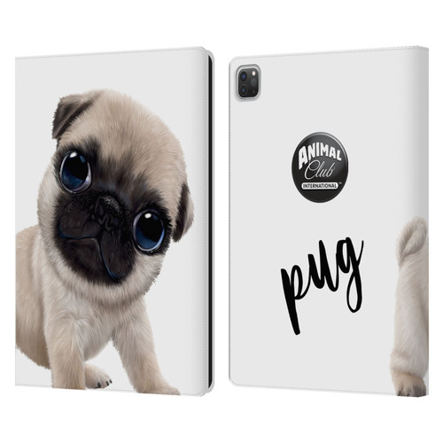 Animal Club International Faces Pug Leather Book Wallet Case Cover For Apple iPad Pro 13 M4 2024