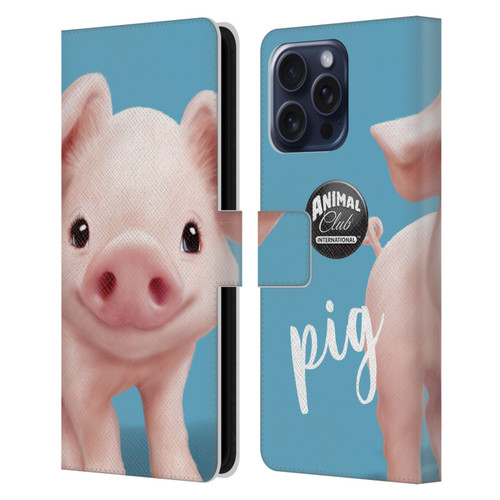 Animal Club International Faces Pig Leather Book Wallet Case Cover For Apple iPhone 16 Pro Max