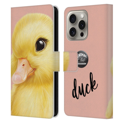 Animal Club International Faces Duck Leather Book Wallet Case Cover For Apple iPhone 16 Pro