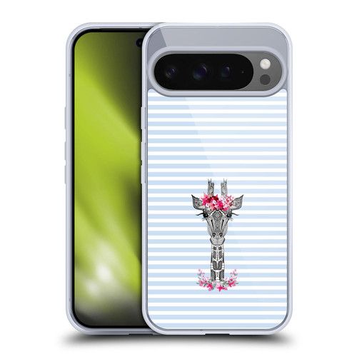 Monika Strigel Flower Giraffe And Stripes Blue Soft Gel Case for Google Pixel 9 Pro XL