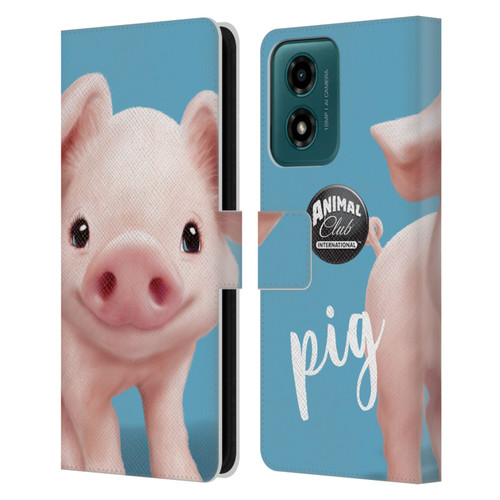 Animal Club International Faces Pig Leather Book Wallet Case Cover For Motorola Moto G04/G04s/G24 4G