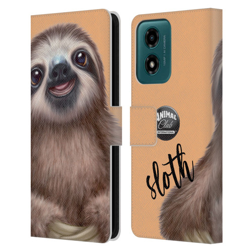 Animal Club International Faces Sloth Leather Book Wallet Case Cover For Motorola Moto G04/G04s/G24 4G