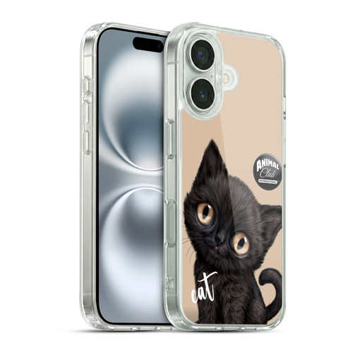 Animal Club International Faces Black Cat Soft Gel Case for Apple iPhone 16 & MagSafe