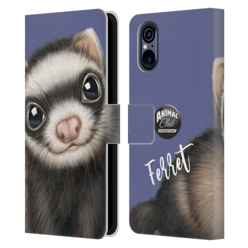 Animal Club International Faces Ferret Leather Book Wallet Case Cover For Sony Xperia 5 V 5G