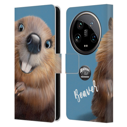 Animal Club International Faces Beaver Leather Book Wallet Case Cover For Xiaomi 14 Ultra