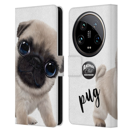 Animal Club International Faces Pug Leather Book Wallet Case Cover For Xiaomi 14 Ultra