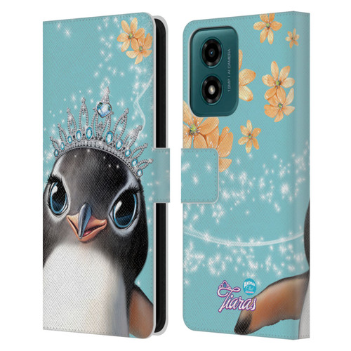 Animal Club International Royal Faces Penguin Leather Book Wallet Case Cover For Motorola Moto G04/G04s/G24 4G