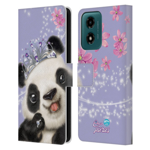 Animal Club International Royal Faces Panda Leather Book Wallet Case Cover For Motorola Moto G04/G04s/G24 4G