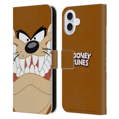 Looney Tunes Full Face Tasmanian Devil Leather Book Wallet Case Cover For Apple iPhone 16 Plus