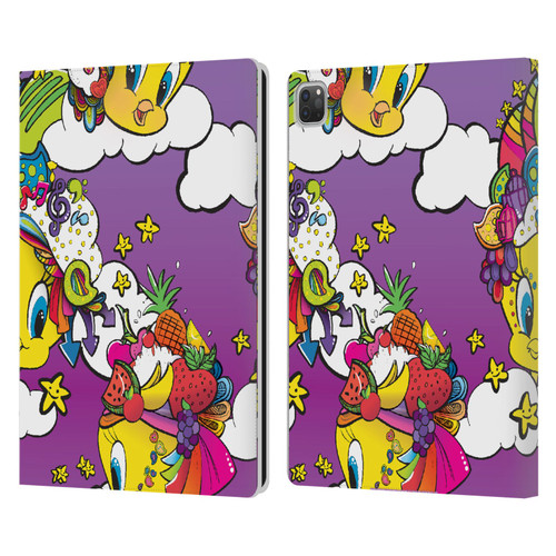 Looney Tunes Patterns Tweety Purple Leather Book Wallet Case Cover For Apple iPad Pro 13 M4 2024