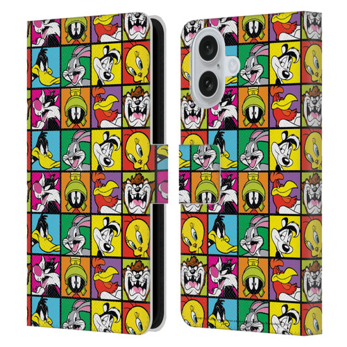 Looney Tunes Patterns Tiles Leather Book Wallet Case Cover For Apple iPhone 16