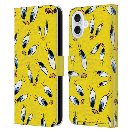 Looney Tunes Patterns Tweety Leather Book Wallet Case Cover For Apple iPhone 16 Plus