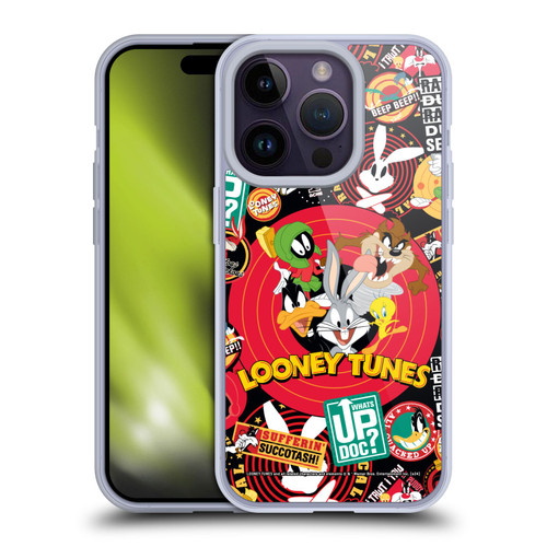 Looney Tunes Graphics and Characters Sticker Collage Soft Gel Case for Apple iPhone 14 Pro