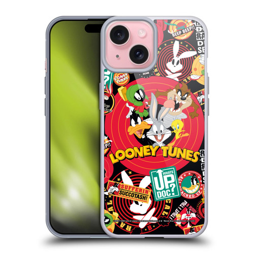 Looney Tunes Graphics and Characters Sticker Collage Soft Gel Case for Apple iPhone 15 & MagSafe