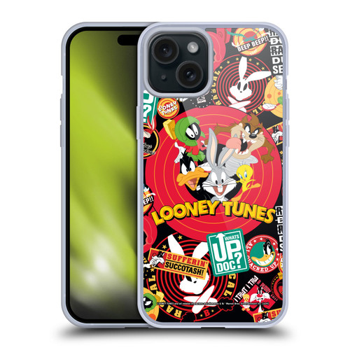 Looney Tunes Graphics and Characters Sticker Collage Soft Gel Case for Apple iPhone 15 Plus