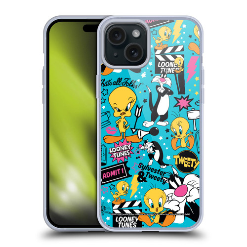 Looney Tunes Graphics and Characters Tweety And Sylvester Soft Gel Case for Apple iPhone 15 Plus