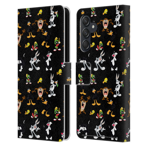 Looney Tunes Patterns Black Leather Book Wallet Case Cover For Samsung Galaxy M55 5G