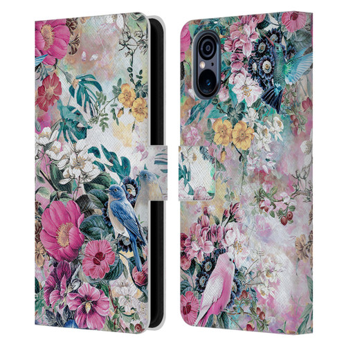 Riza Peker Florals Birds Leather Book Wallet Case Cover For Sony Xperia 5 V 5G